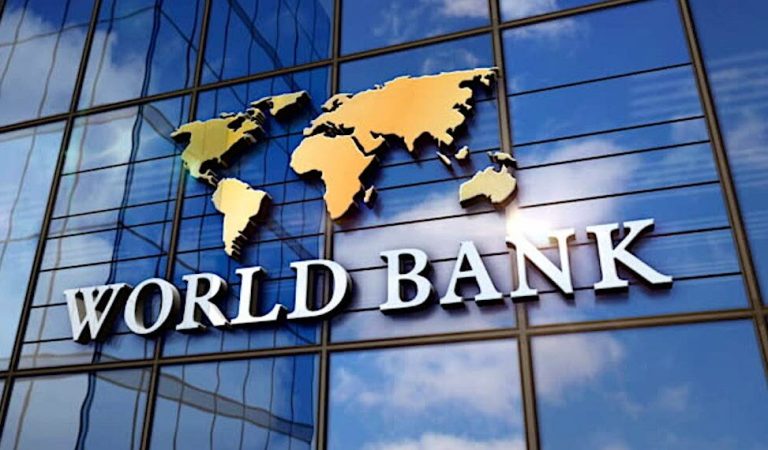 World Bank on glass building. Mirrored sky and city modern facade. Global capital, business, finance, economy, banking and money concept 3D rendering animation.