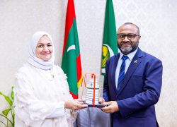 Prof. Dr. Nahla Al-Saeidi Pays Courtesy Call on Minister Dr. Mohamed Shaheem Ali Saeed (2)