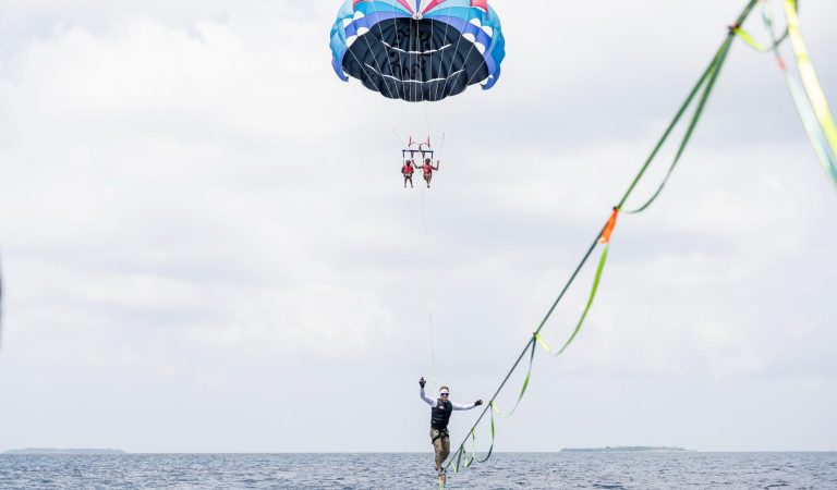 Slackline Champion Jaan Roose Achieves Historic Feat Over Water and Air in Maldives