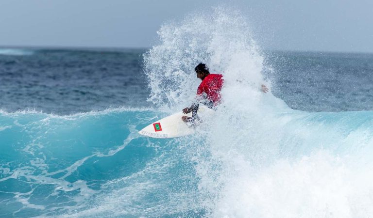 Yasin Ahmed Nasheed, Yusuf Kayan Hamdan Zaki and Kayan Abdulla Areef (right to left), competitors in the Junior Category of the Asian Surfing Championships